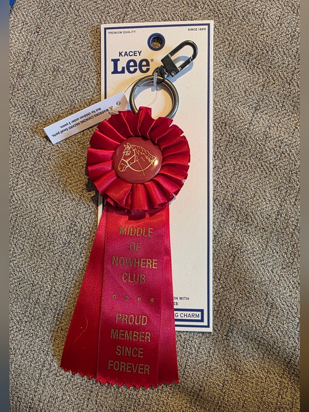 Kacey Lee Red Horse Ribbon Key Chain Bag Clip "Middle of Nowhere Club" Brand New